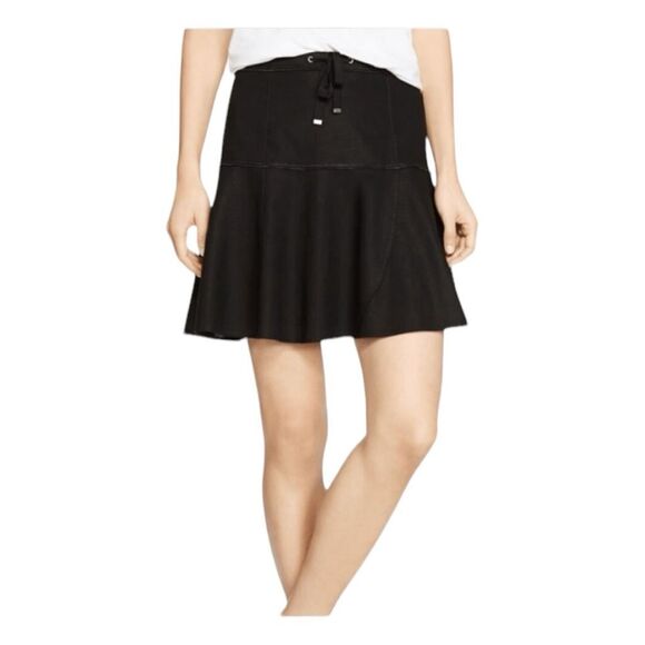 White House Black Market Linen Flirty Flare Mini Skirt Black 10 - Picture 1 of 8